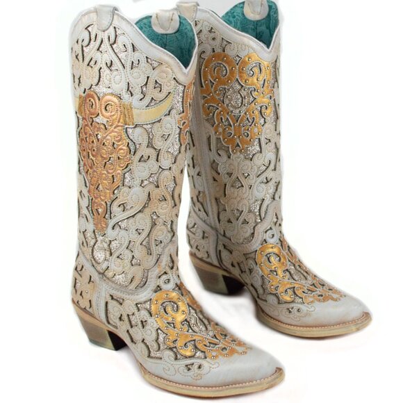 Corral A4408 Ladies Bull Skull Embroidery And Glitter Inlay Boots - Picture 4 of 15